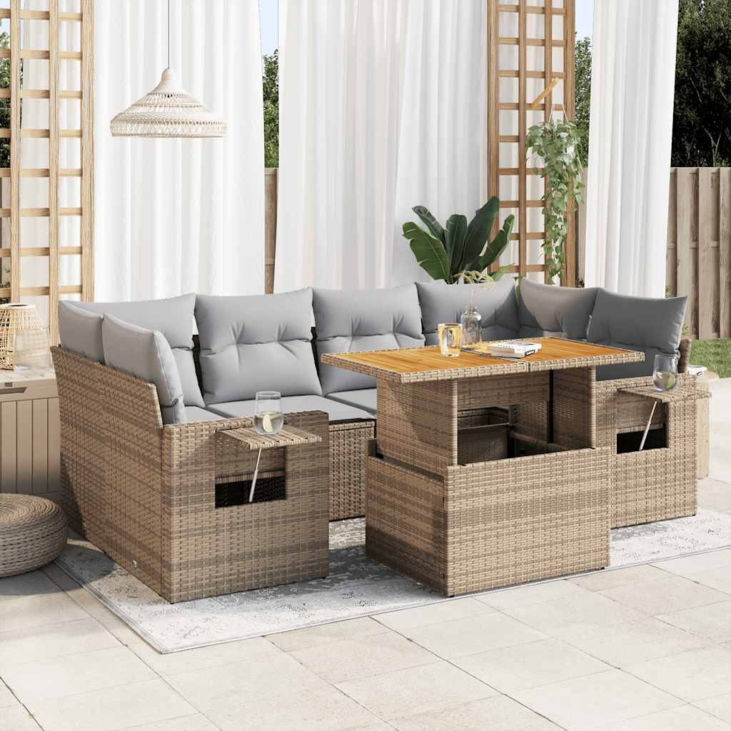 7-tlg. Garten-Sofagarnitur mit Kissen Schwarz Poly Rattan