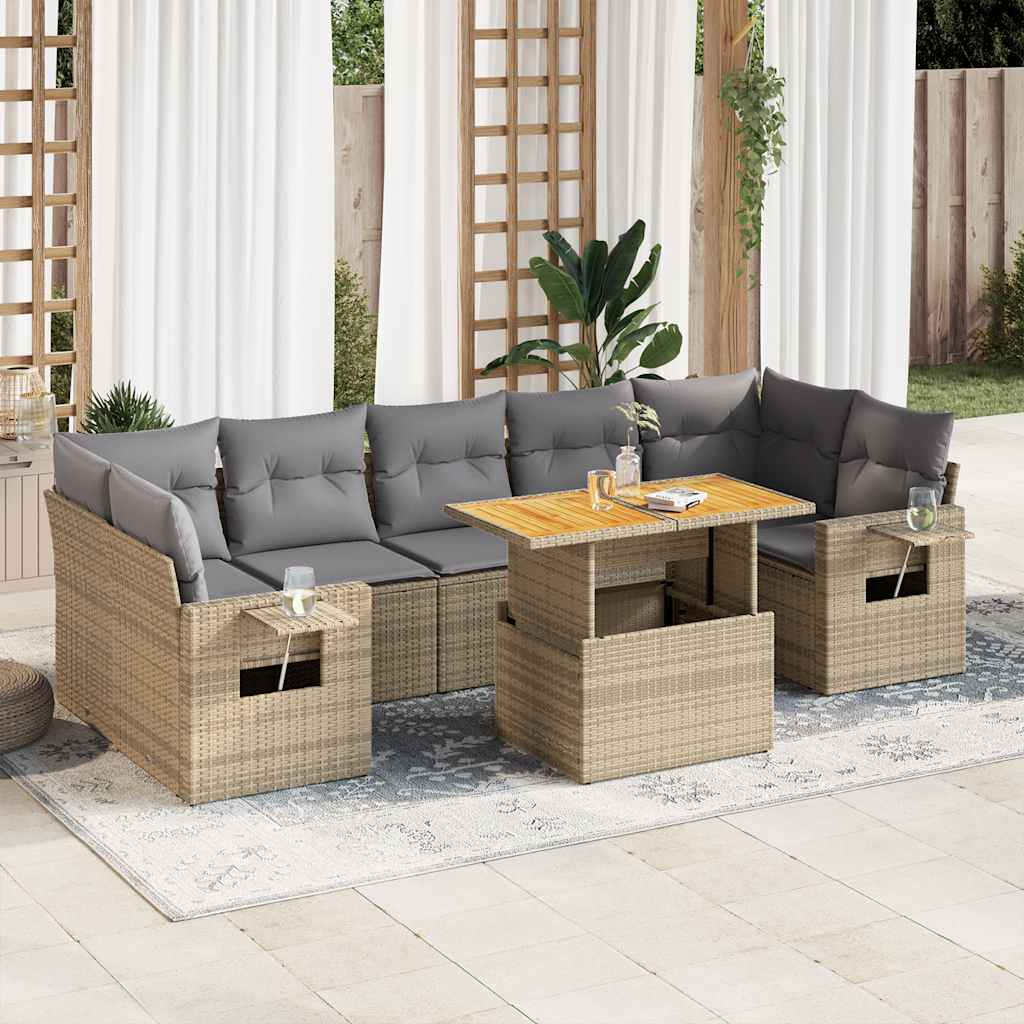 8-tlg. Garten-Sofagarnitur mit Kissen Schwarz Poly Rattan