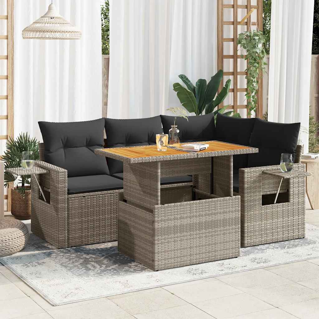 5-tlg. Garten-Sofagarnitur mit Kissen Schwarz Poly Rattan