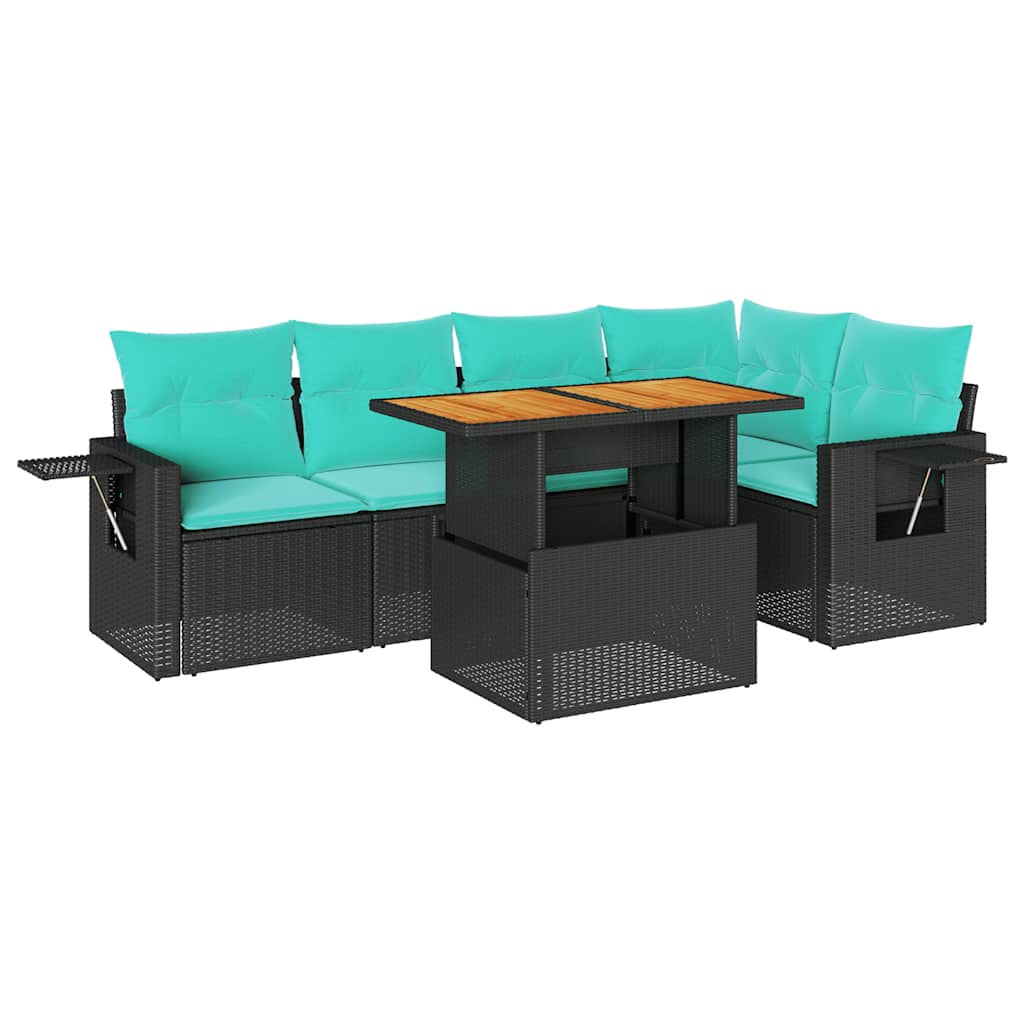 6-tlg. Garten-Sofagarnitur mit Kissen Schwarz Poly Rattan