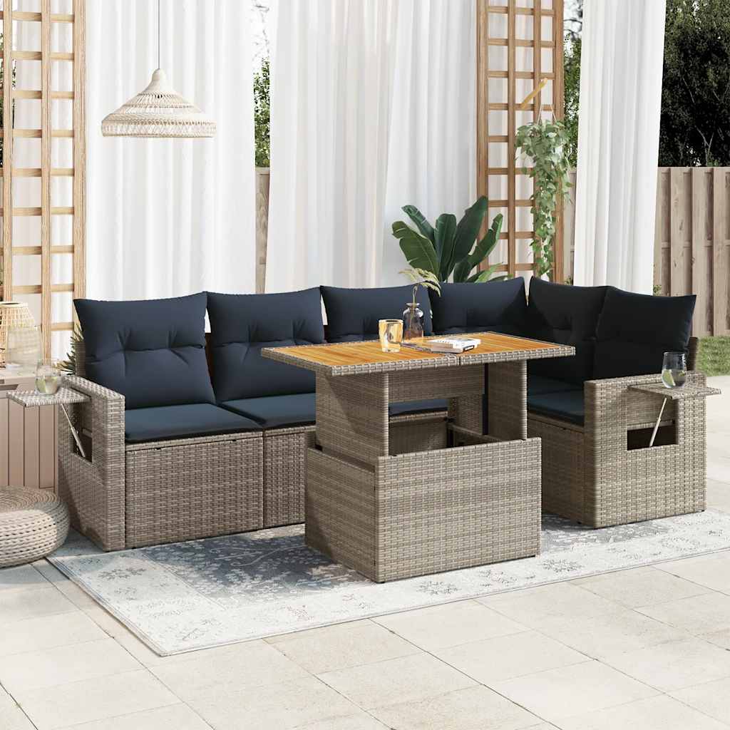 6-tlg. Garten-Sofagarnitur mit Kissen Schwarz Poly Rattan