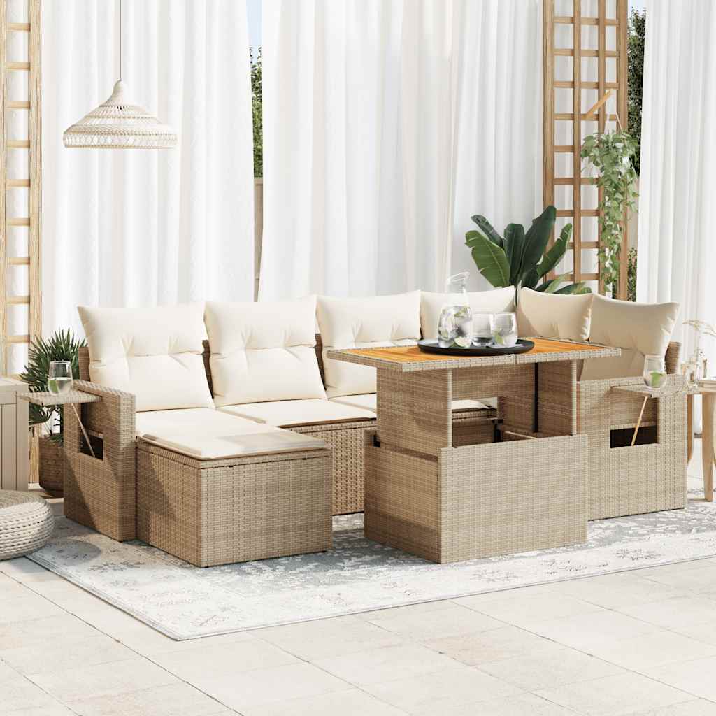 7-tlg. Garten-Sofagarnitur mit Kissen Schwarz Poly Rattan