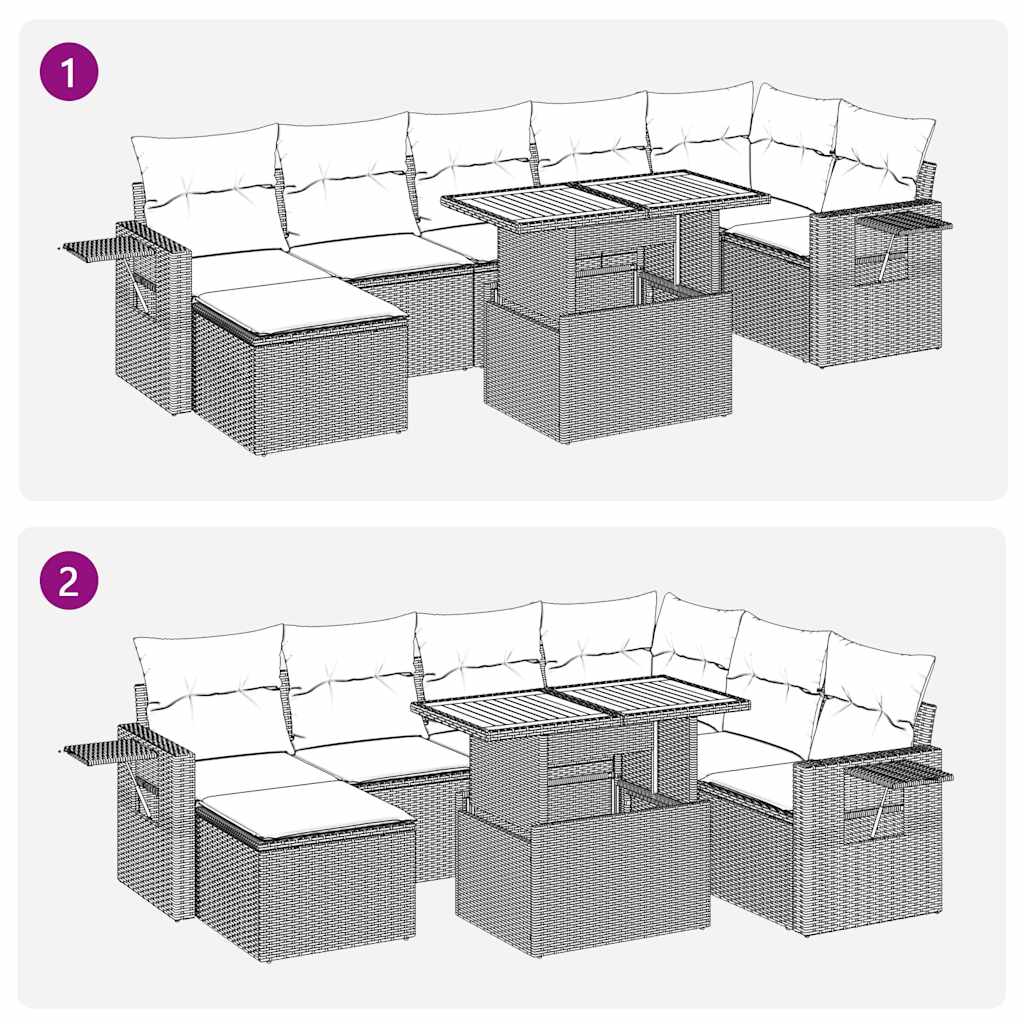 8-tlg. Garten-Sofagarnitur mit Kissen Grau Poly Rattan