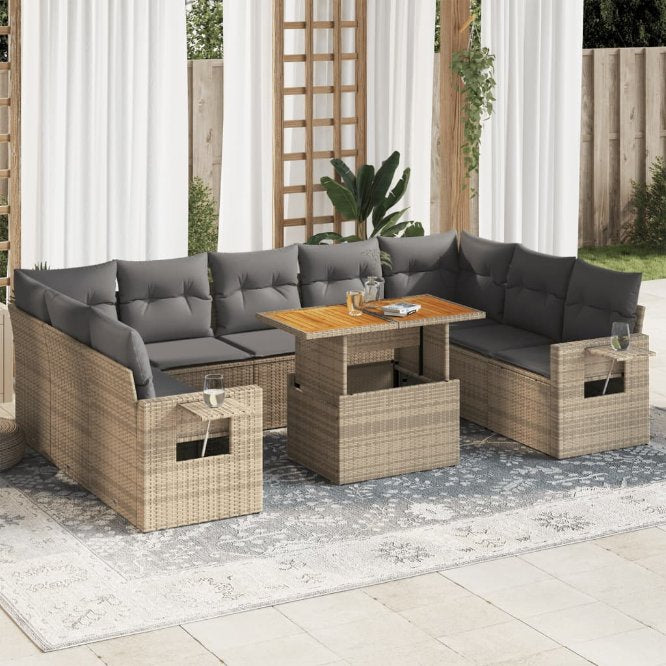 vidaXL 10-tlg. Garten-Sofagarnitur mit Kissen Schwarz Poly Rattan