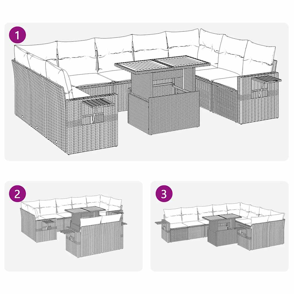 vidaXL 10-tlg. Garten-Sofagarnitur mit Kissen Grau Poly Rattan