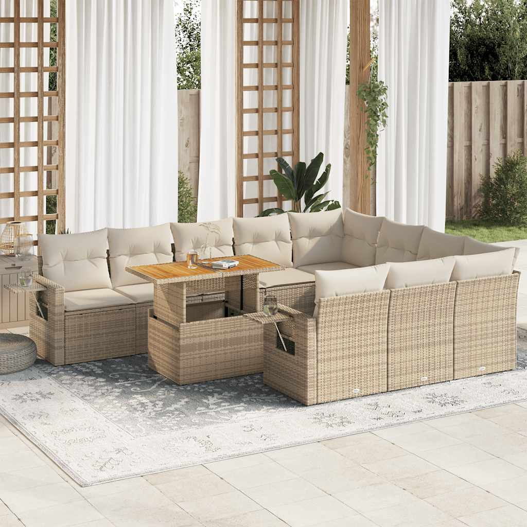 vidaXL 11-tlg. Garten-Sofagarnitur mit Kissen Schwarz Poly Rattan