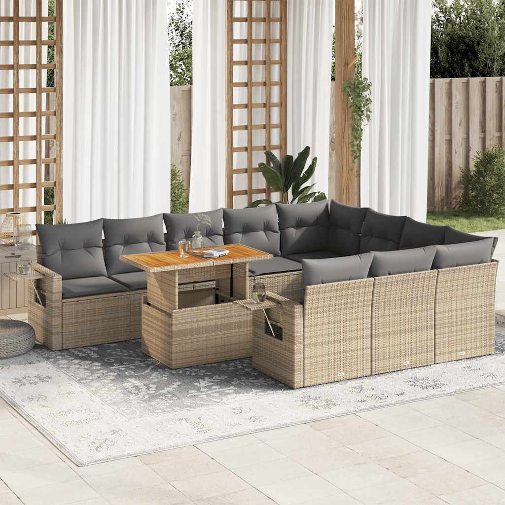 vidaXL 11-tlg. Garten-Sofagarnitur mit Kissen Schwarz Poly Rattan