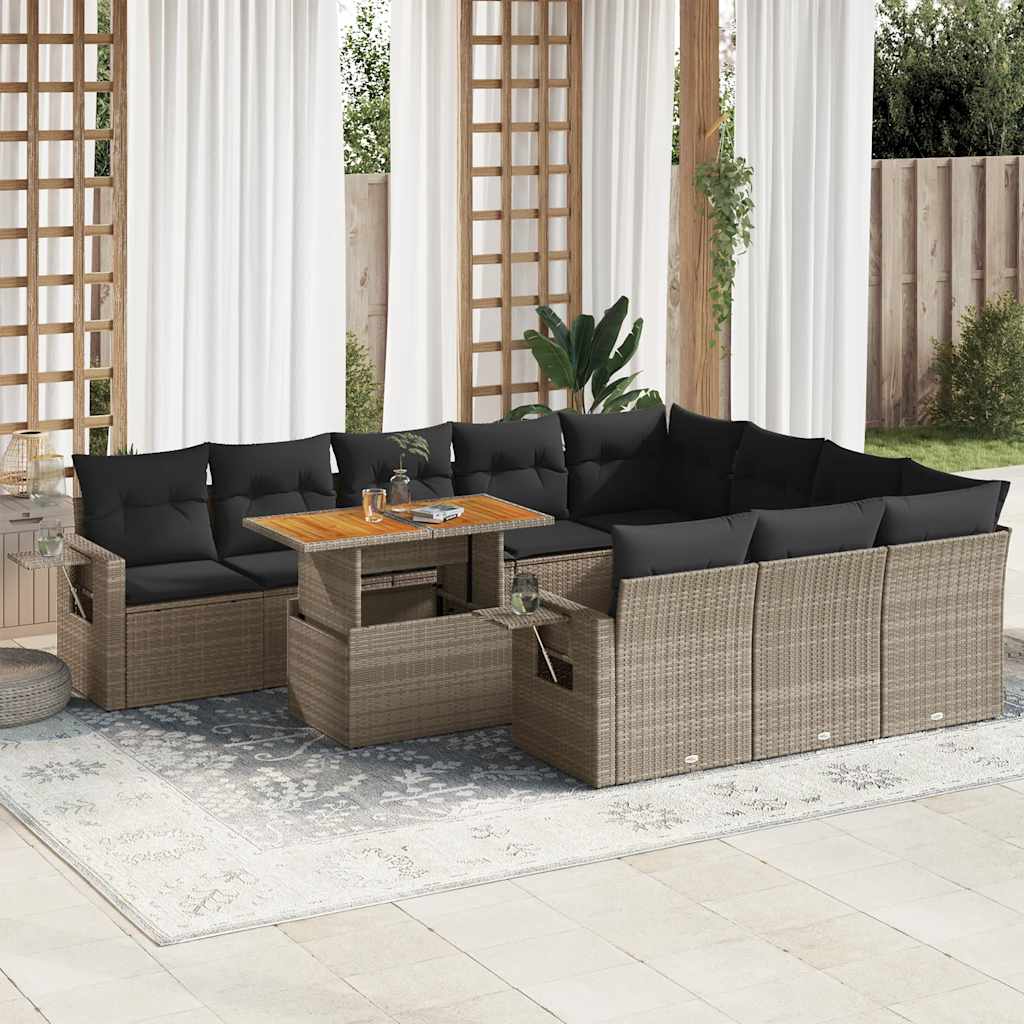 vidaXL 11-tlg. Garten-Sofagarnitur mit Kissen Schwarz Poly Rattan