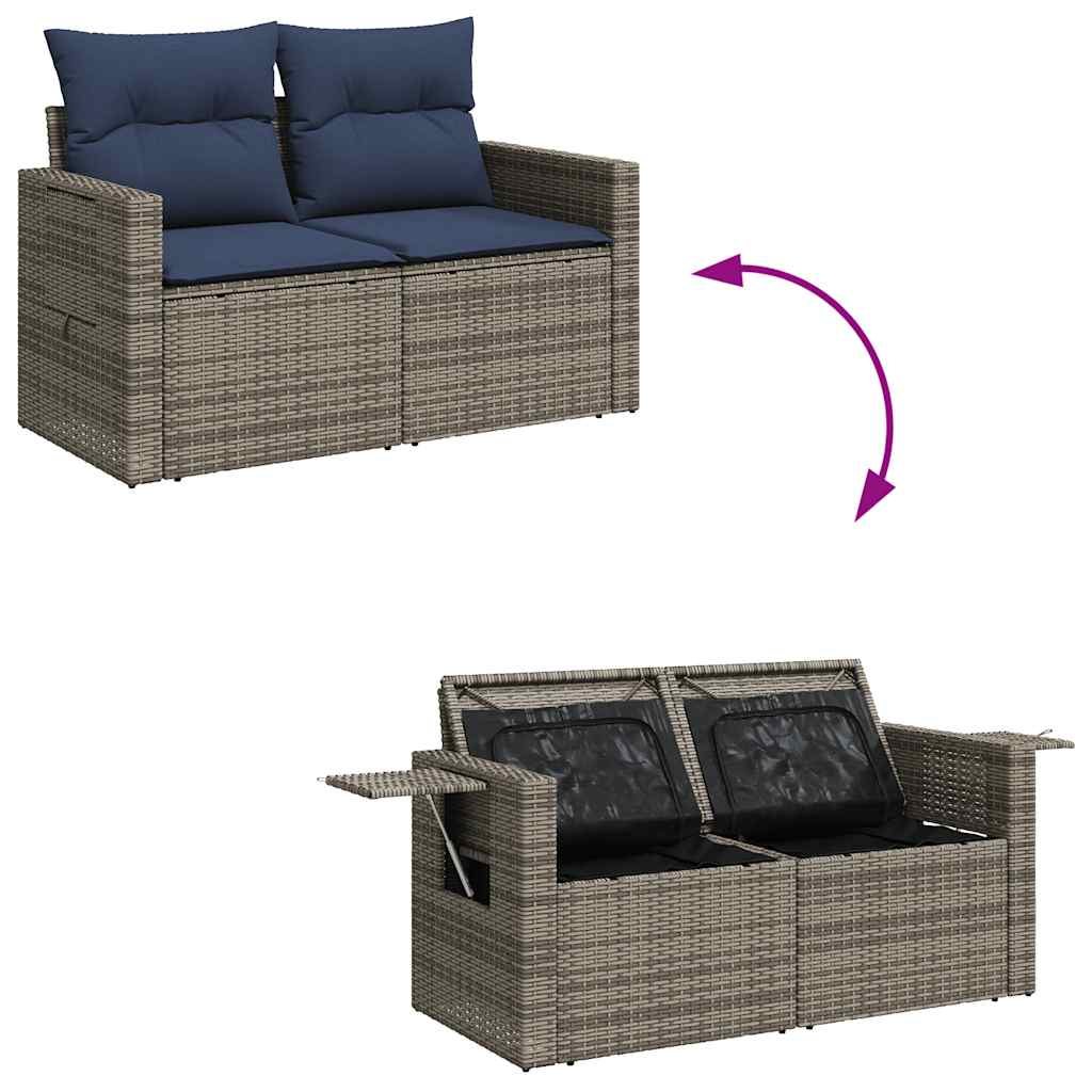 vidaXL 11-tlg. Garten-Sofagarnitur mit Kissen Grau Poly Rattan