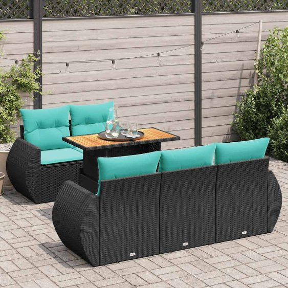 6-tlg. Garten-Sofagarnitur mit Kissen Schwarz Poly Rattan