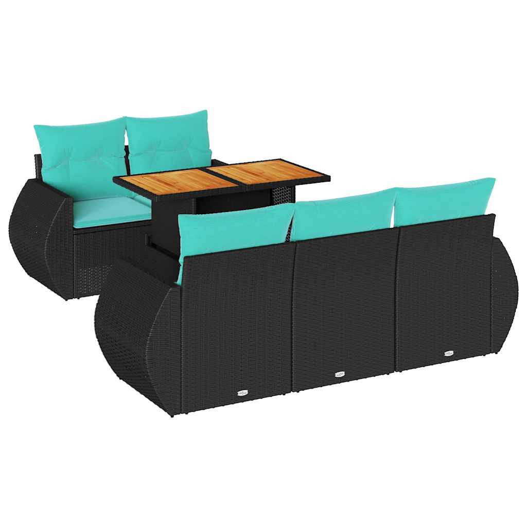 6-tlg. Garten-Sofagarnitur mit Kissen Schwarz Poly Rattan