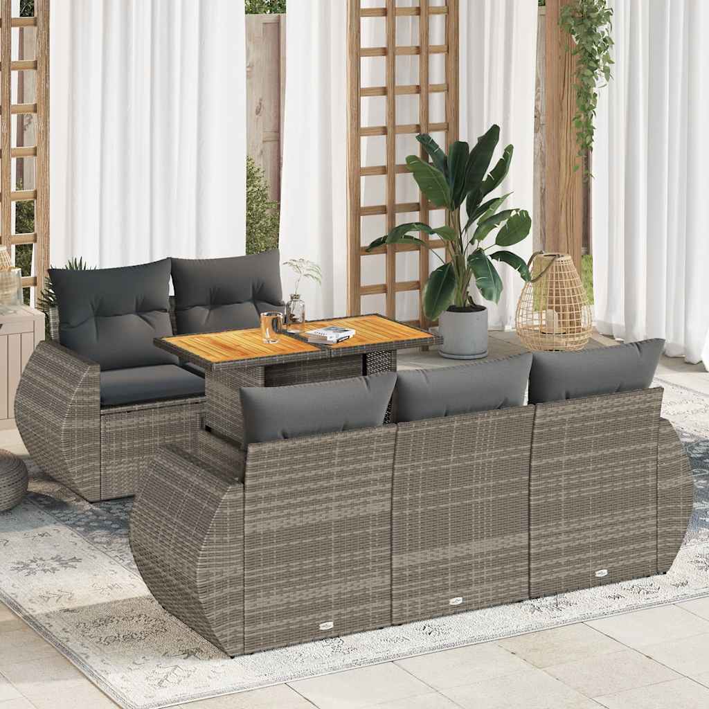 6-tlg. Garten-Sofagarnitur mit Kissen Schwarz Poly Rattan