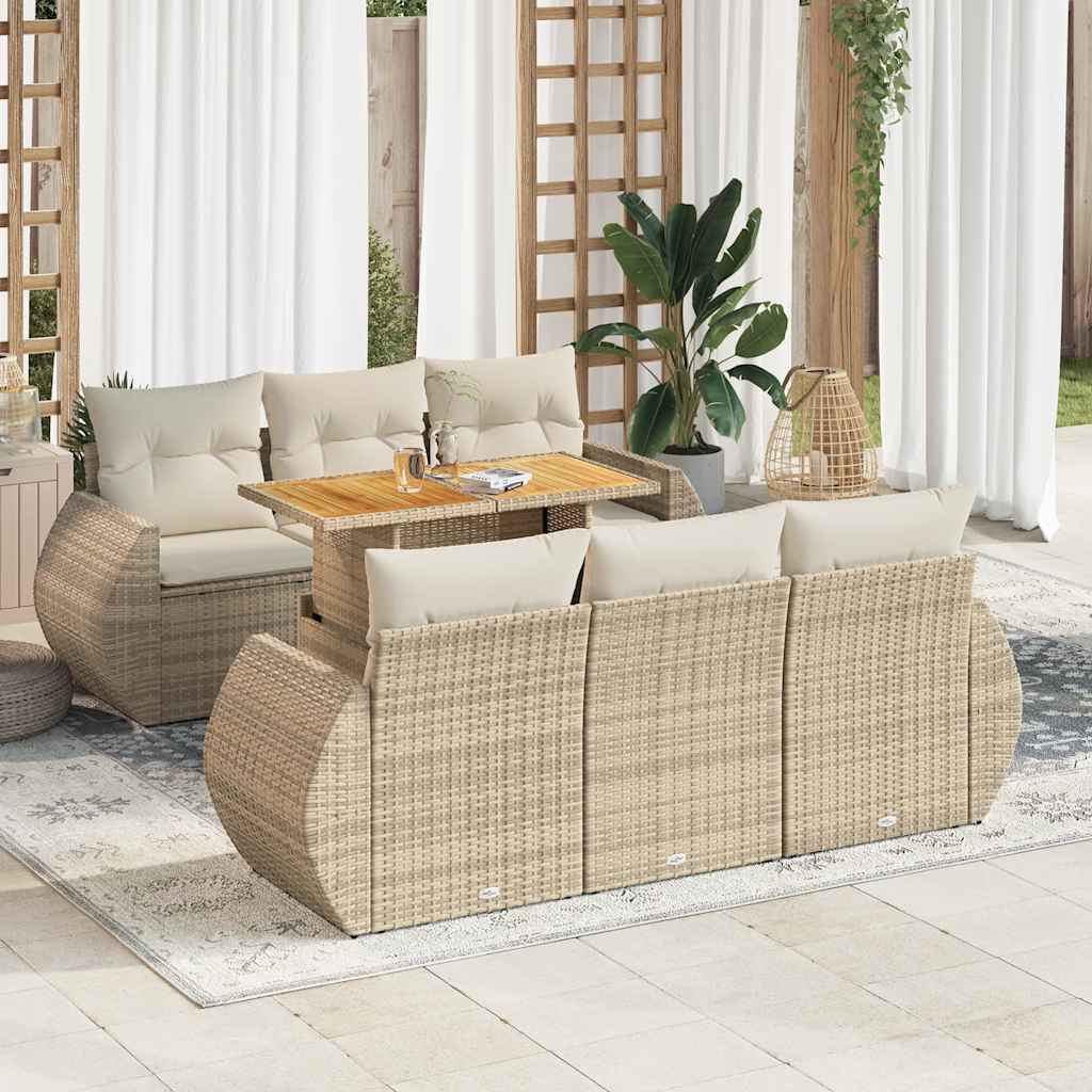 7-tlg. Garten-Sofagarnitur mit Kissen Schwarz Poly Rattan
