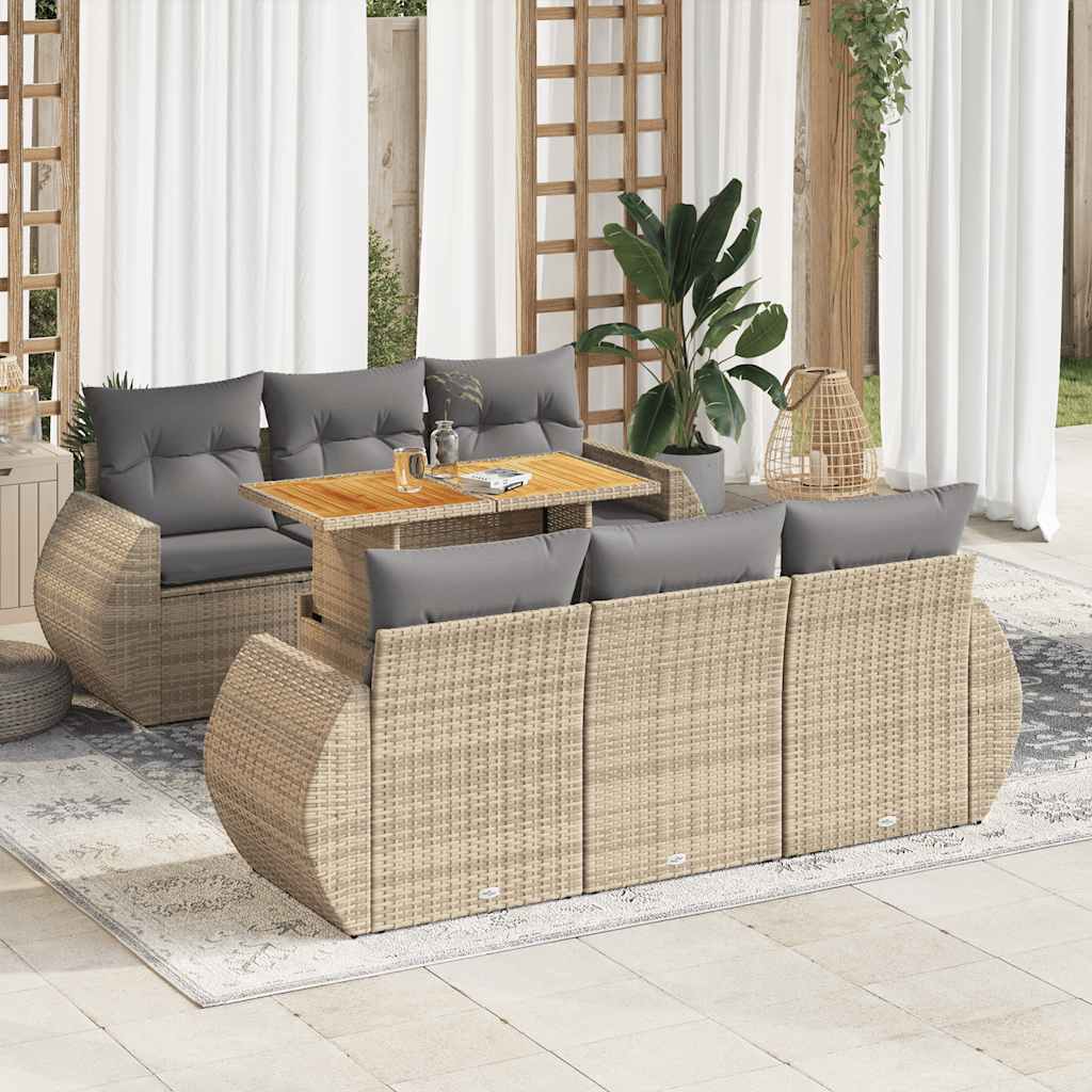 7-tlg. Garten-Sofagarnitur mit Kissen Schwarz Poly Rattan
