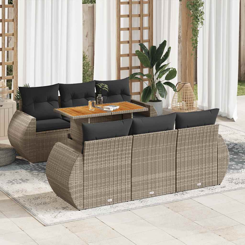 7-tlg. Garten-Sofagarnitur mit Kissen Schwarz Poly Rattan
