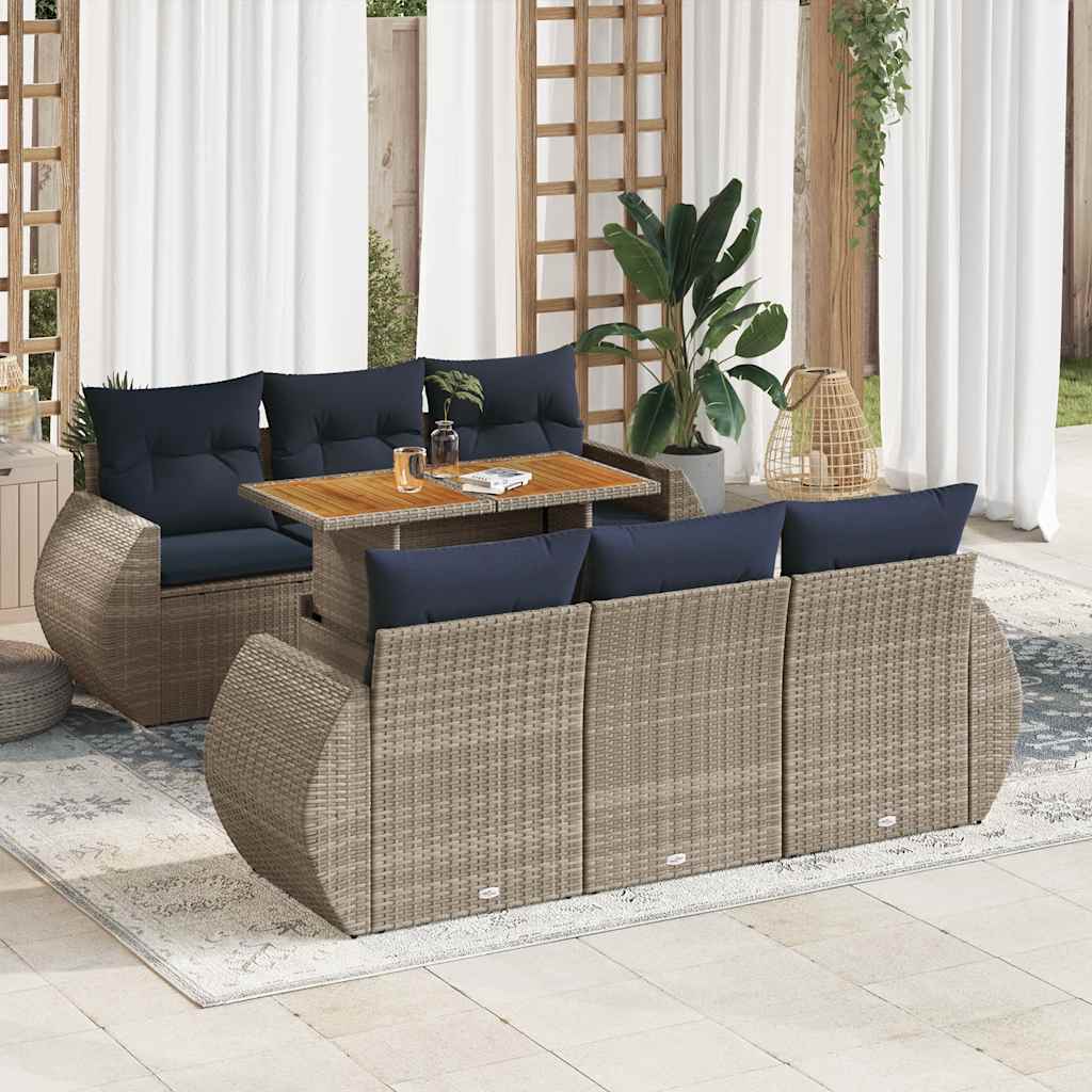 7-tlg. Garten-Sofagarnitur mit Kissen Schwarz Poly Rattan