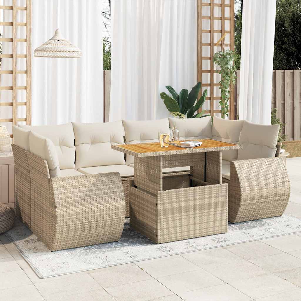 7-tlg. Garten-Sofagarnitur mit Kissen Schwarz Poly Rattan