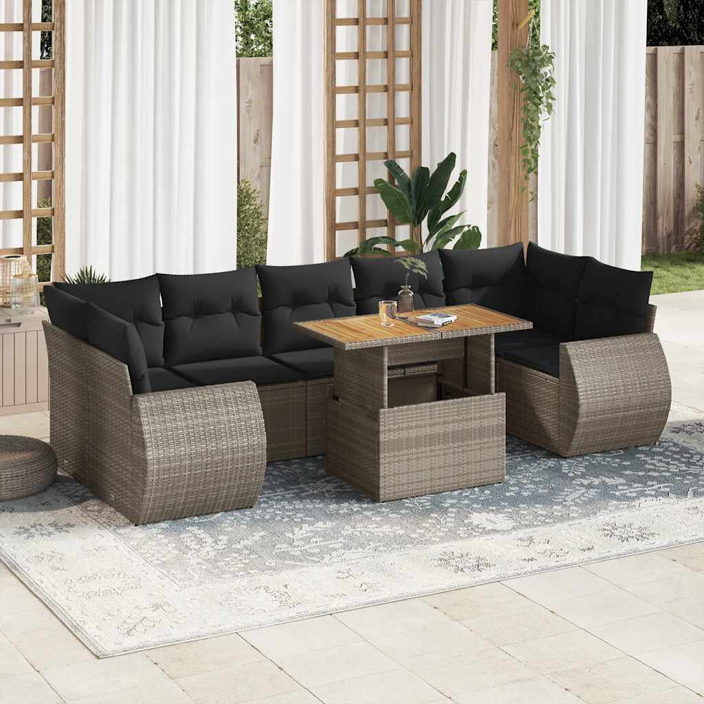 8-tlg. Garten-Sofagarnitur mit Kissen Schwarz Poly Rattan