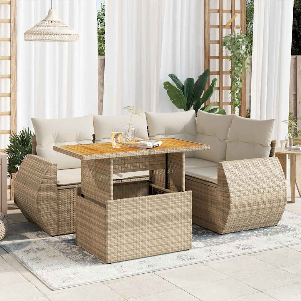 5-tlg. Garten-Sofagarnitur mit Kissen Schwarz Poly Rattan