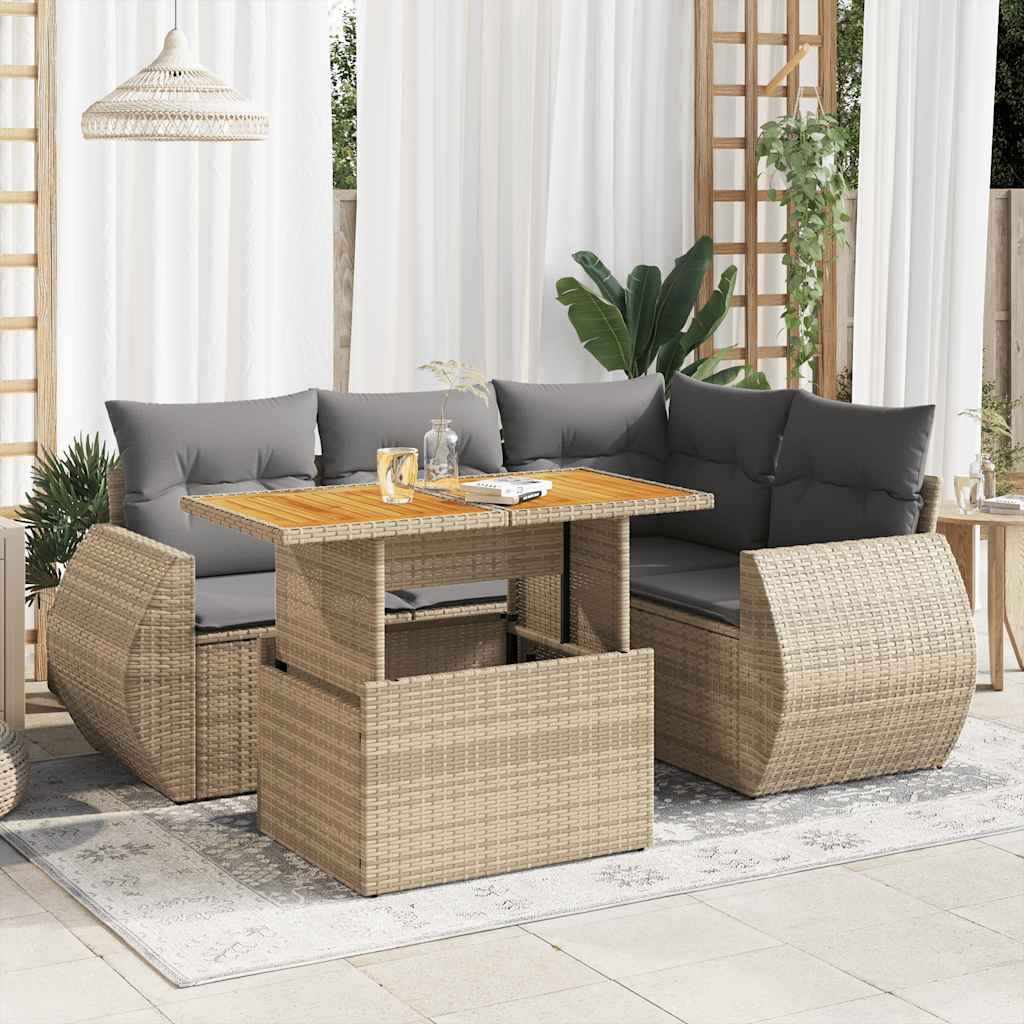 5-tlg. Garten-Sofagarnitur mit Kissen Schwarz Poly Rattan