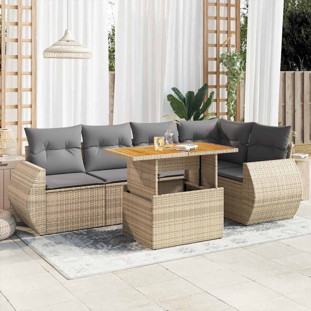 6-tlg. Garten-Sofagarnitur mit Kissen Schwarz Poly Rattan