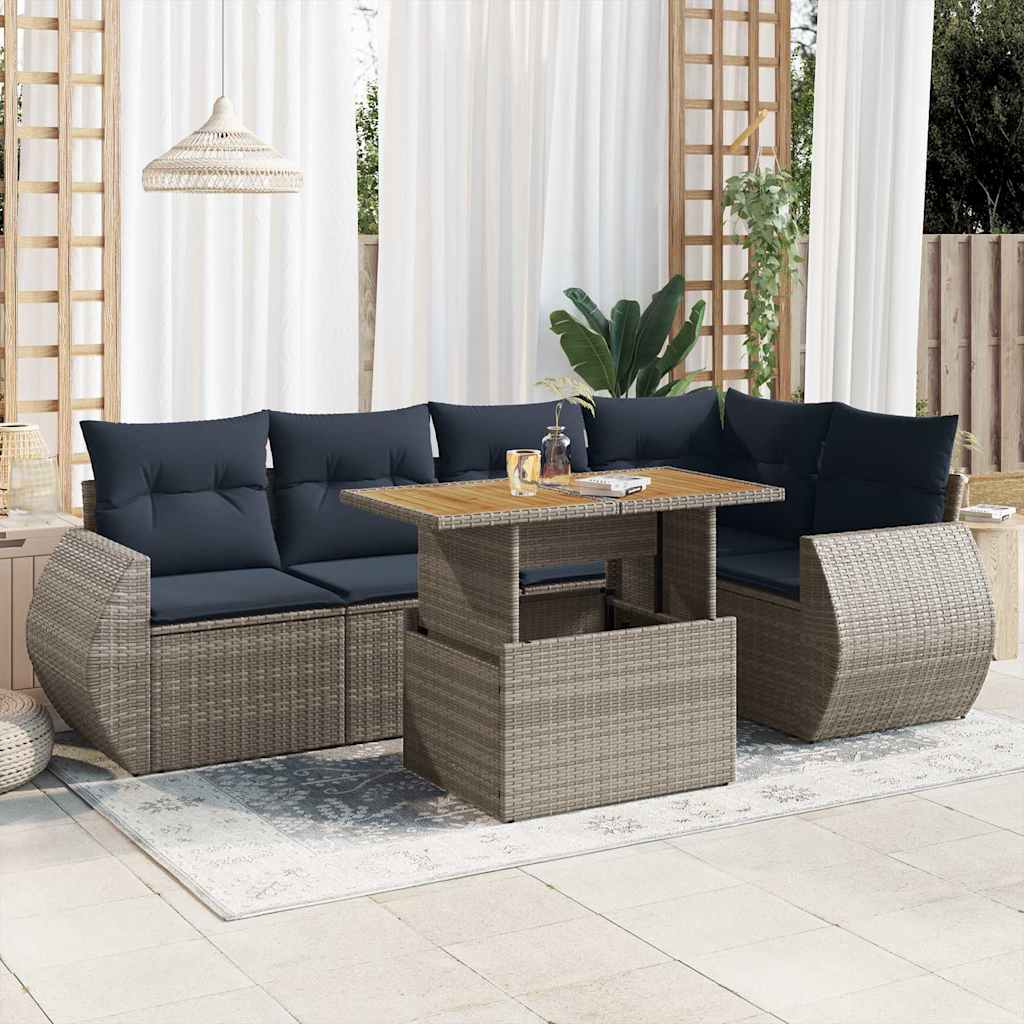 6-tlg. Garten-Sofagarnitur mit Kissen Schwarz Poly Rattan