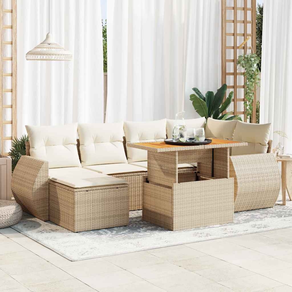 7-tlg. Garten-Sofagarnitur mit Kissen Schwarz Poly Rattan