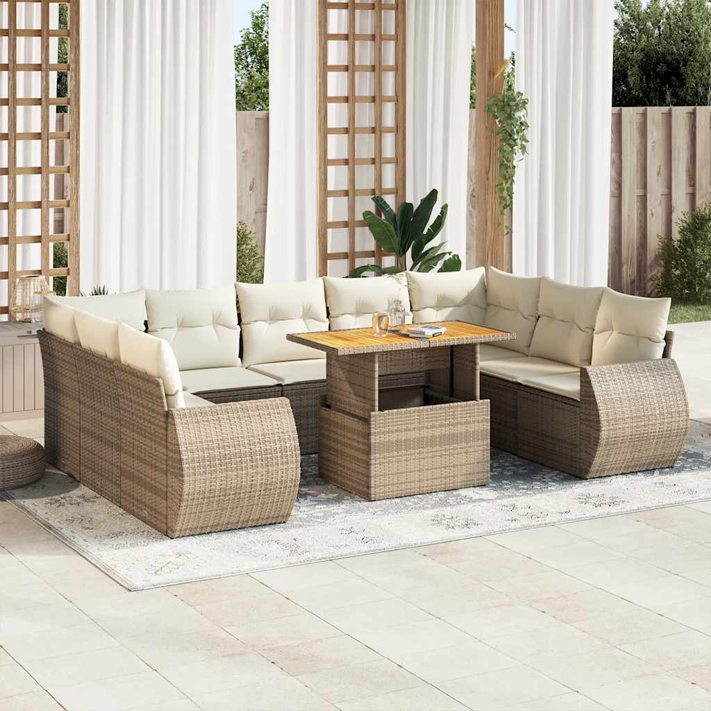 vidaXL 10-tlg. Garten-Sofagarnitur mit Kissen Schwarz Poly Rattan