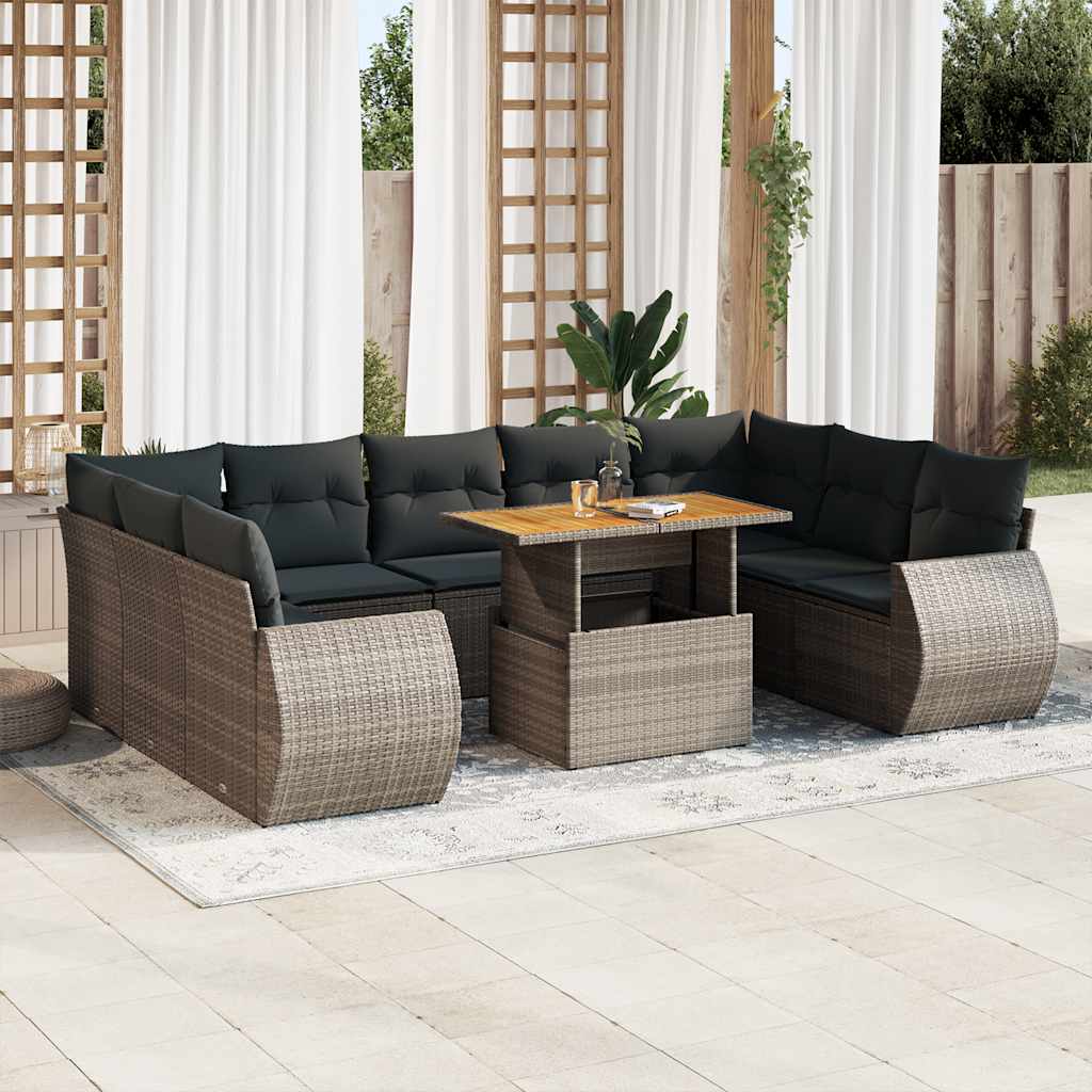 vidaXL 10-tlg. Garten-Sofagarnitur mit Kissen Schwarz Poly Rattan