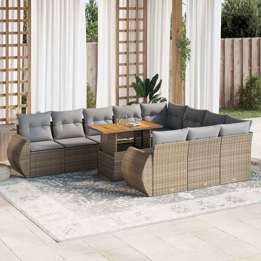 vidaXL 11-tlg. Garten-Sofagarnitur mit Kissen Schwarz Poly Rattan