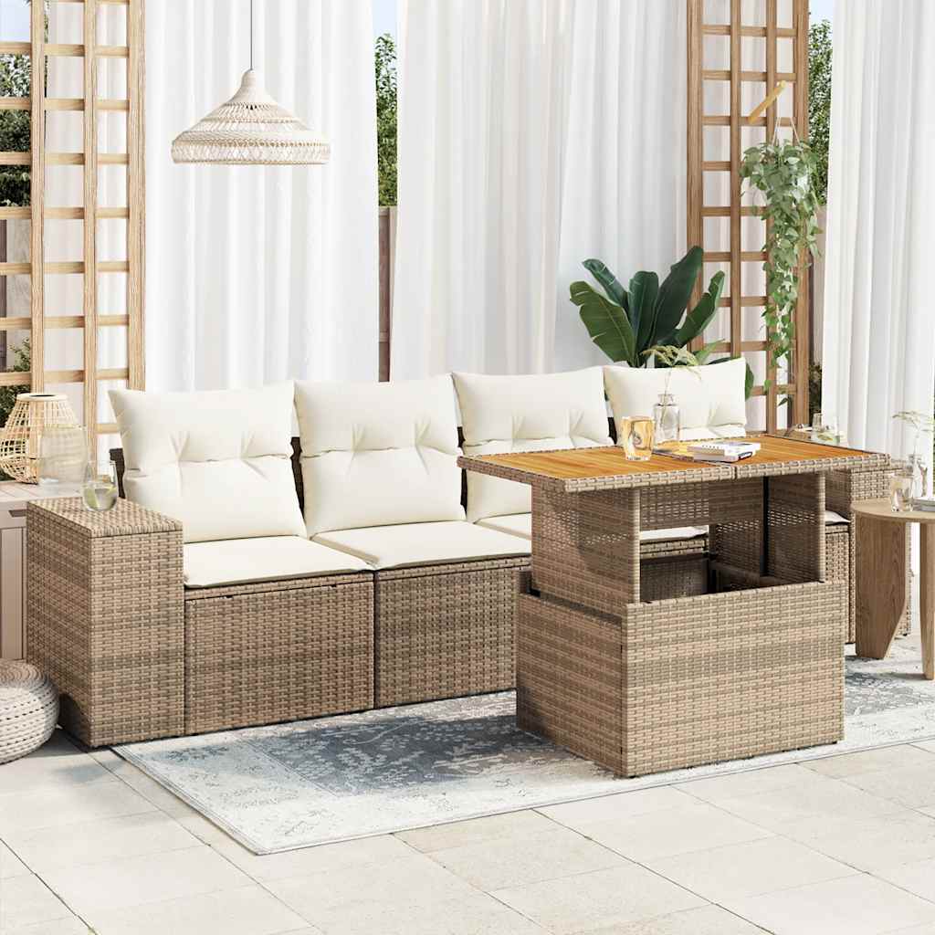 5-tlg. Garten-Sofagarnitur mit Kissen Schwarz Poly Rattan