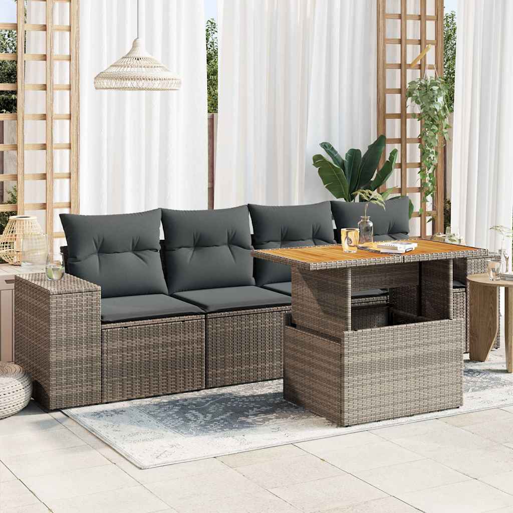 5-tlg. Garten-Sofagarnitur mit Kissen Schwarz Poly Rattan