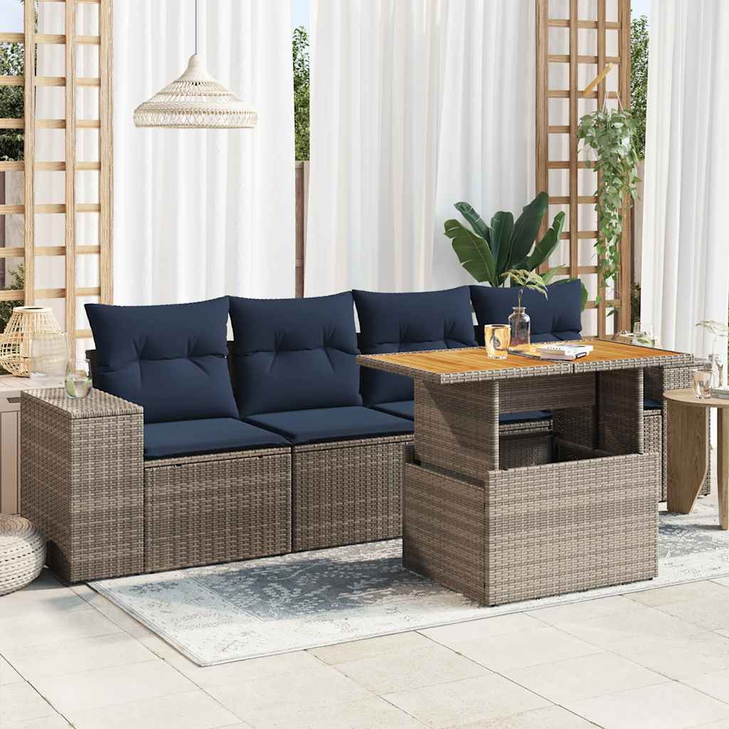 5-tlg. Garten-Sofagarnitur mit Kissen Schwarz Poly Rattan
