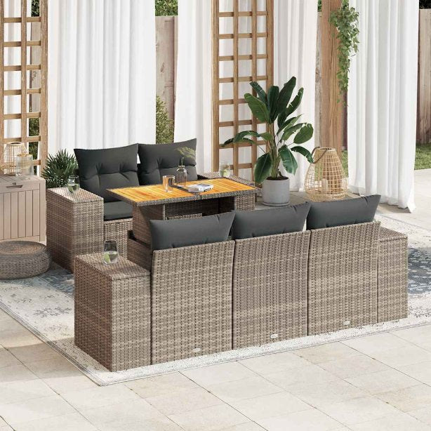 6-tlg. Garten-Sofagarnitur mit Kissen Schwarz Poly Rattan