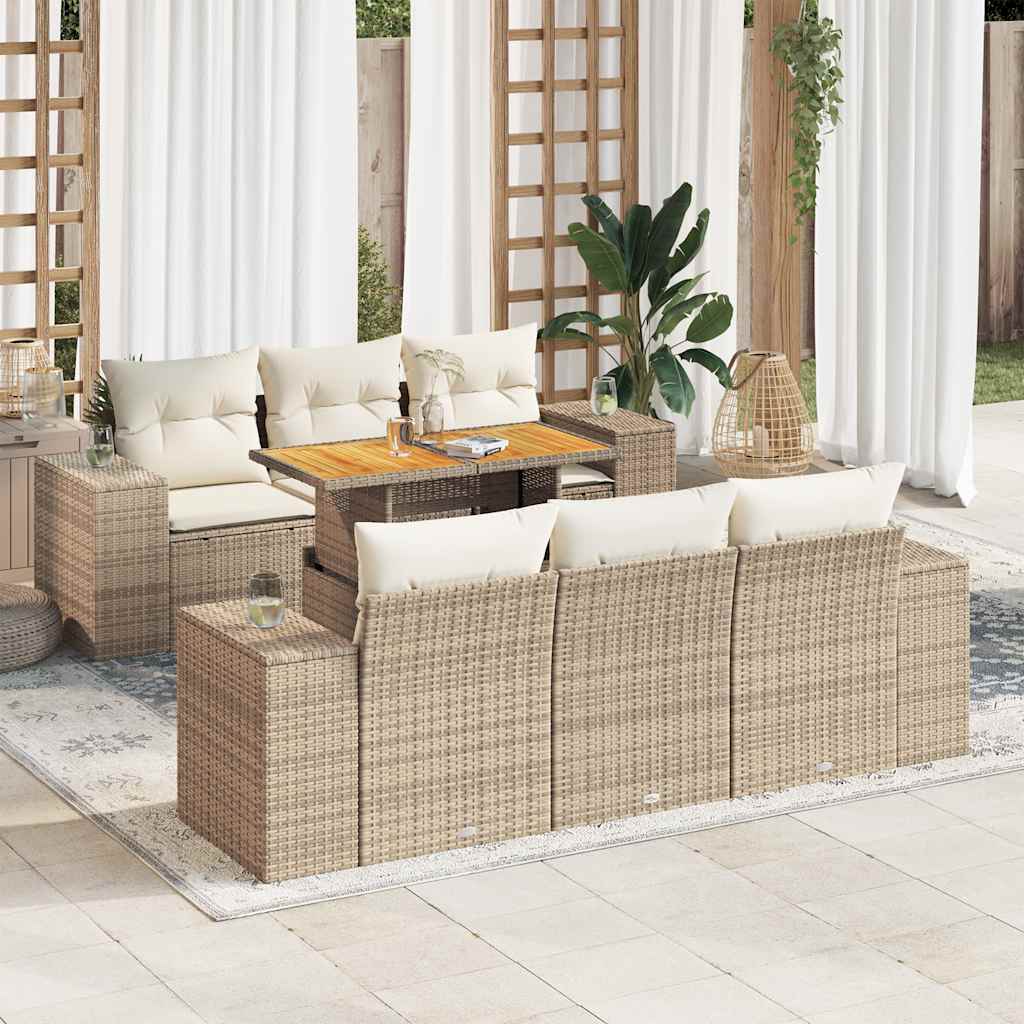 7-tlg. Garten-Sofagarnitur mit Kissen Schwarz Poly Rattan