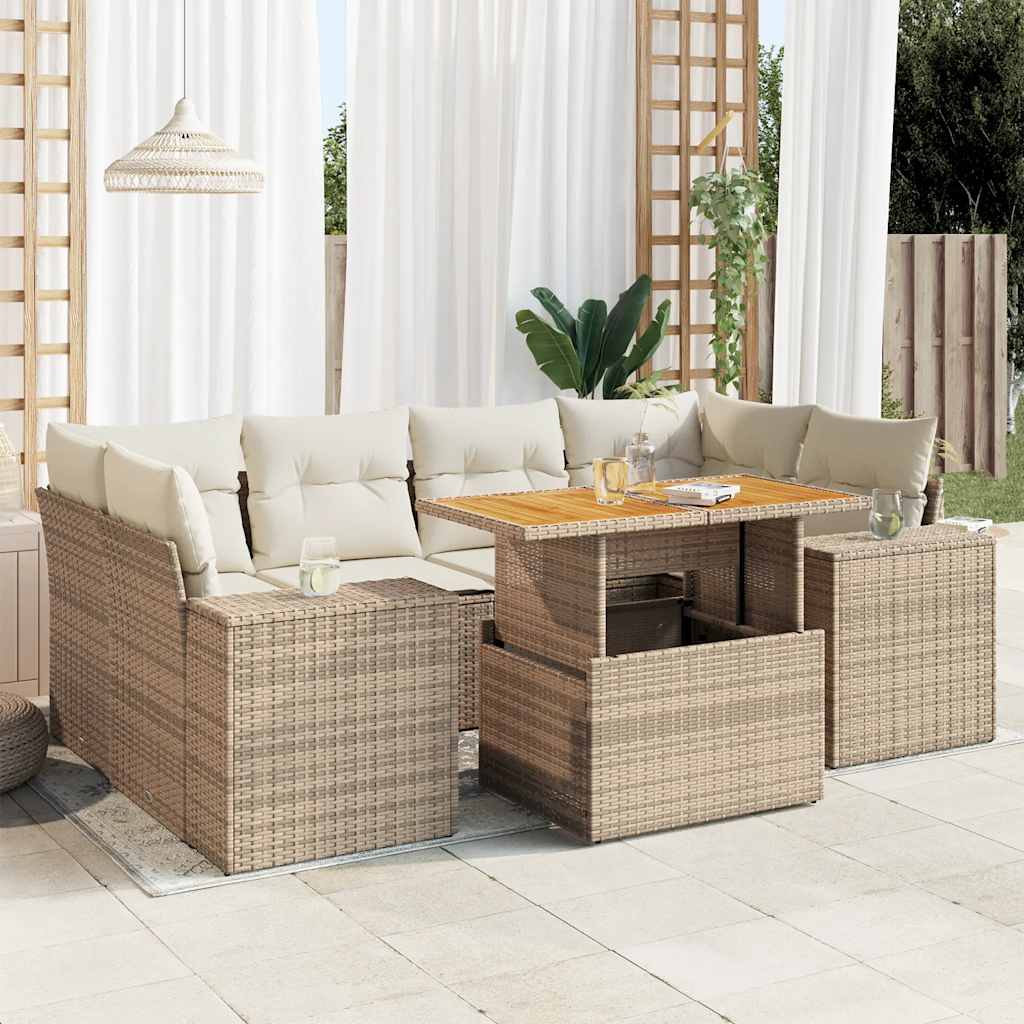 7-tlg. Garten-Sofagarnitur mit Kissen Schwarz Poly Rattan