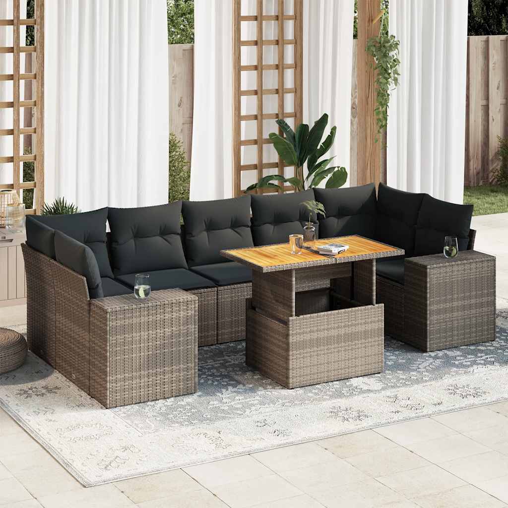 8-tlg. Garten-Sofagarnitur mit Kissen Schwarz Poly Rattan