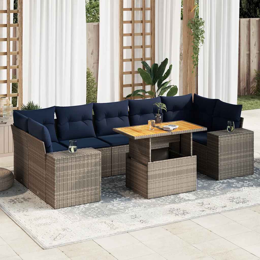 8-tlg. Garten-Sofagarnitur mit Kissen Schwarz Poly Rattan