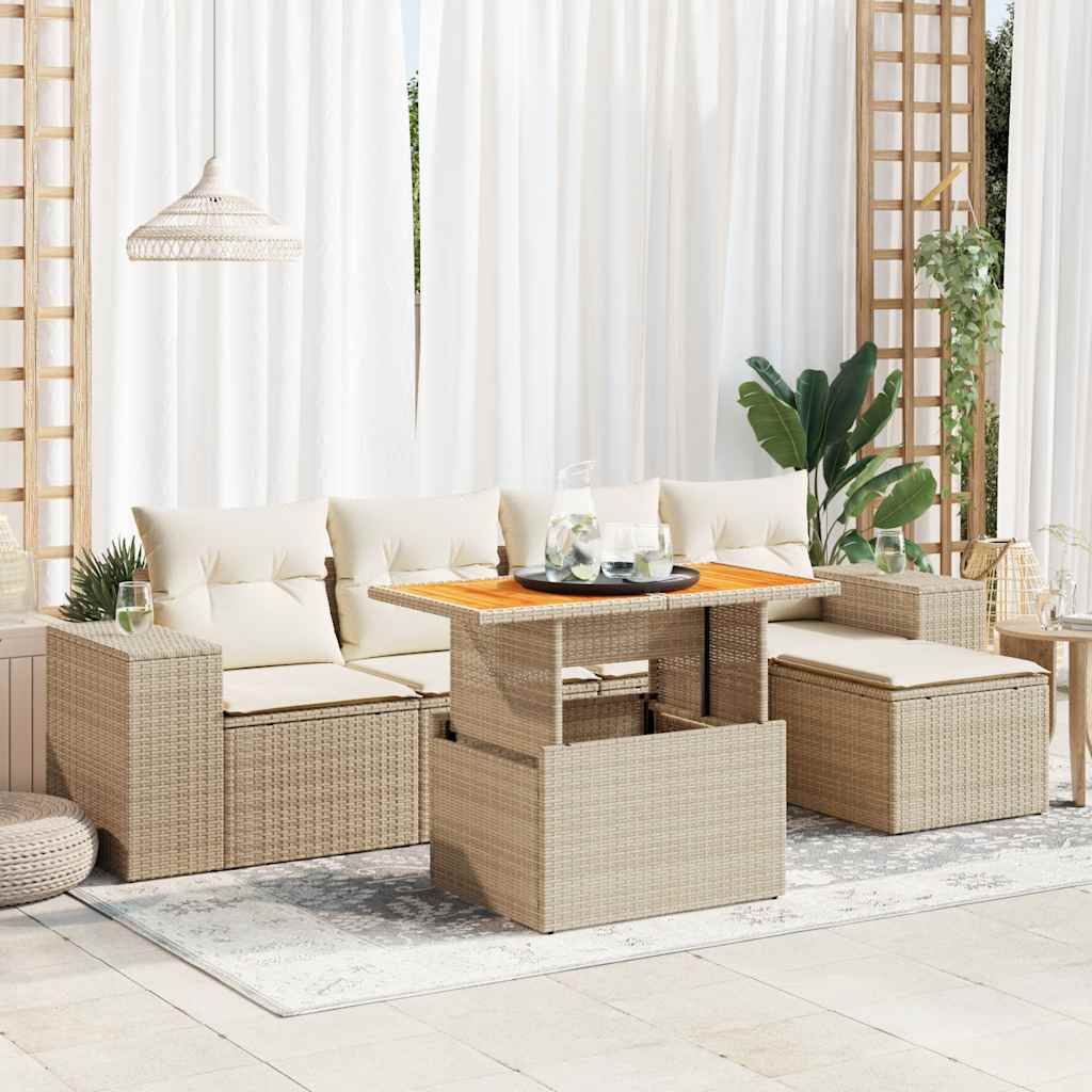 6-tlg. Garten-Sofagarnitur mit Kissen Schwarz Poly Rattan