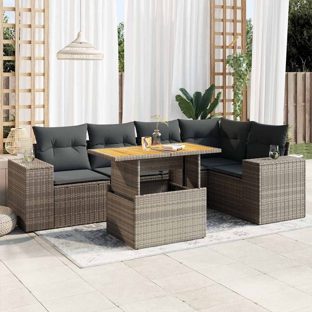 6-tlg. Garten-Sofagarnitur mit Kissen Schwarz Poly Rattan