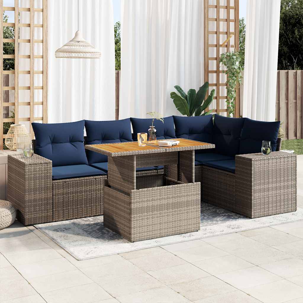 6-tlg. Garten-Sofagarnitur mit Kissen Schwarz Poly Rattan
