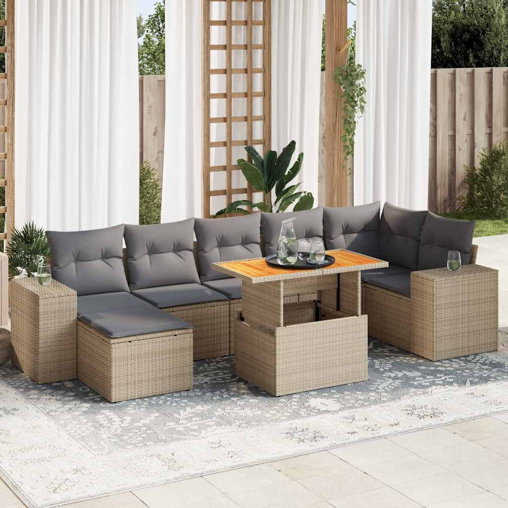 8-tlg. Garten-Sofagarnitur mit Kissen Schwarz Poly Rattan