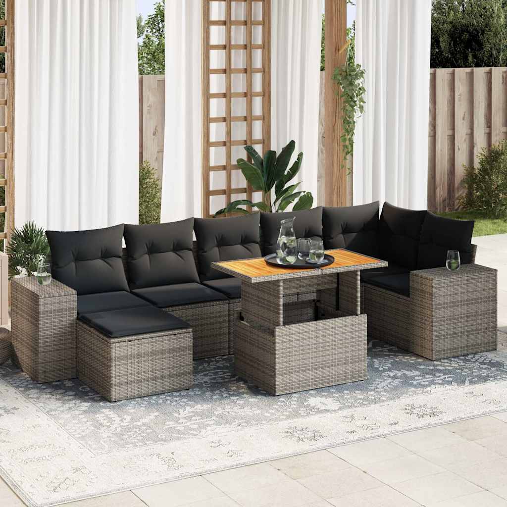 8-tlg. Garten-Sofagarnitur mit Kissen Schwarz Poly Rattan