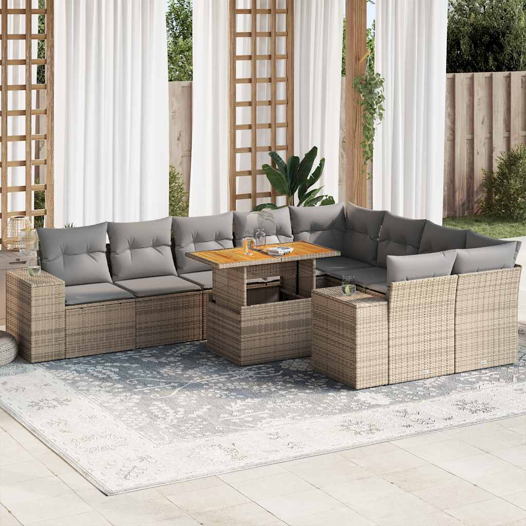 vidaXL 10-tlg. Garten-Sofagarnitur mit Kissen Schwarz Poly Rattan