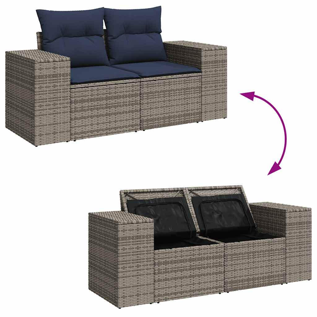 vidaXL 10-tlg. Garten-Sofagarnitur mit Kissen Grau Poly Rattan