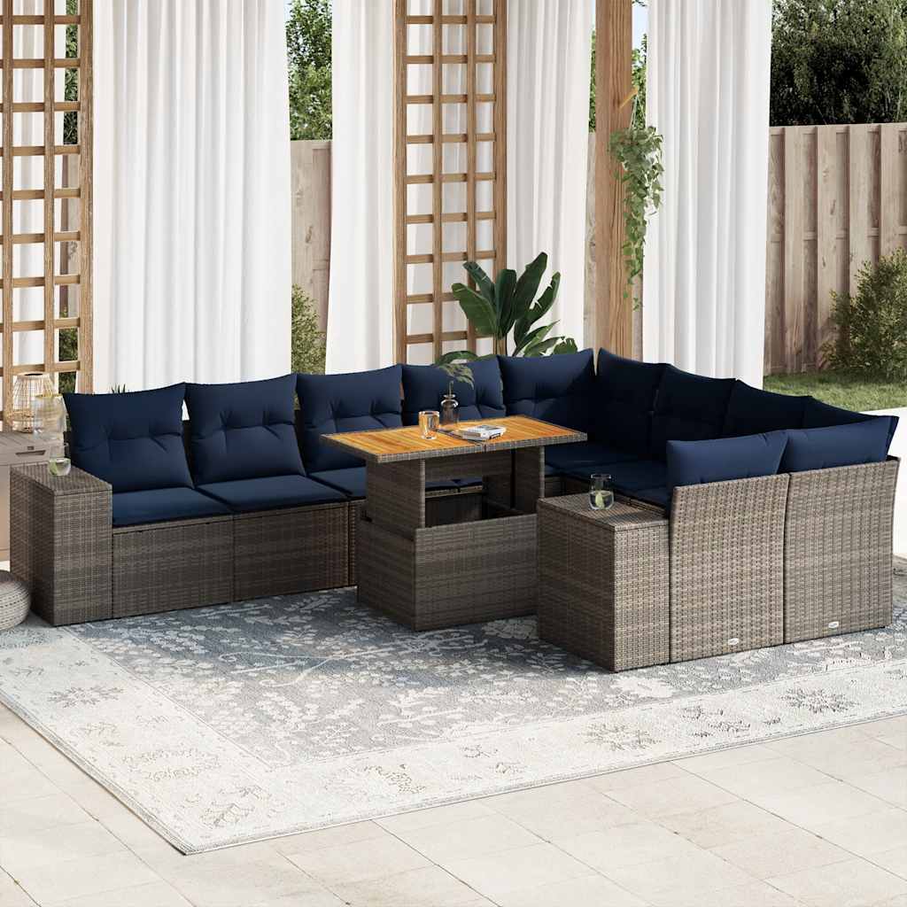 vidaXL 10-tlg. Garten-Sofagarnitur mit Kissen Grau Poly Rattan