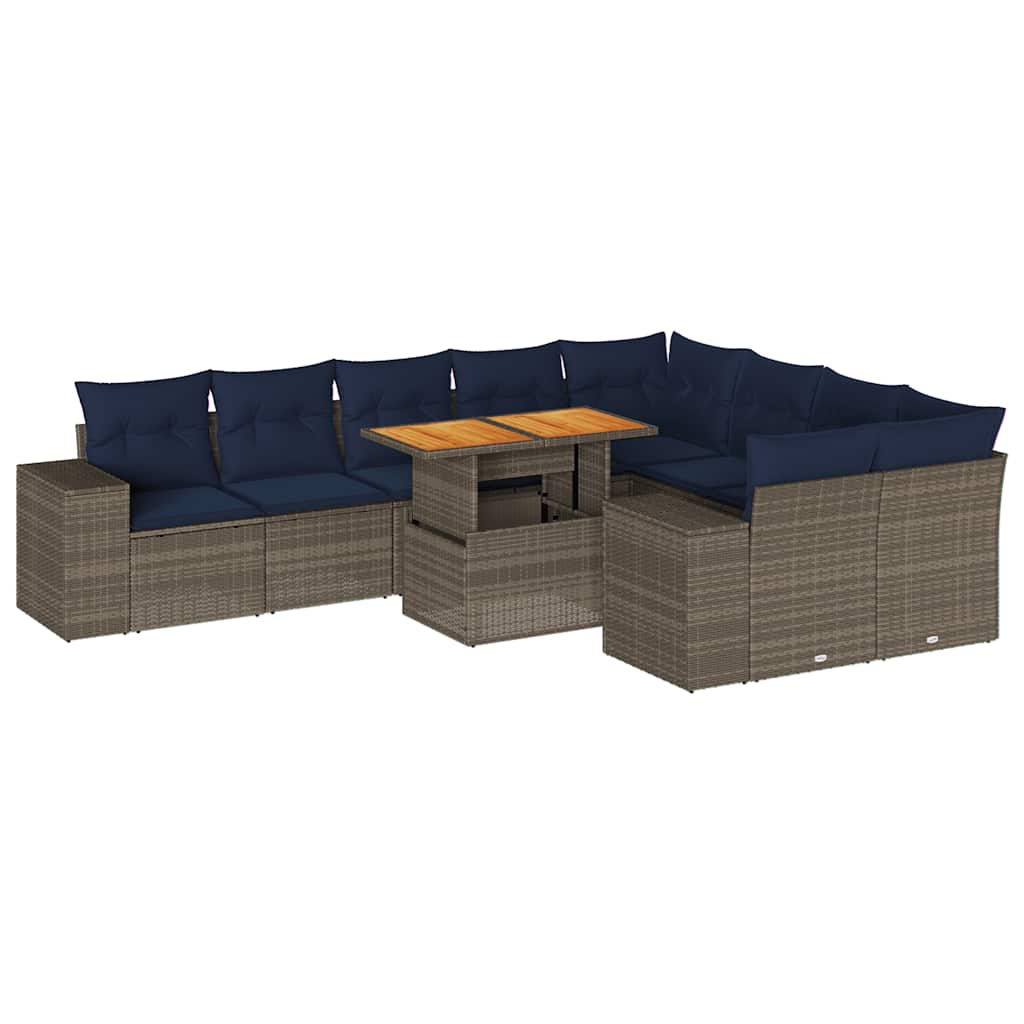 vidaXL 10-tlg. Garten-Sofagarnitur mit Kissen Grau Poly Rattan
