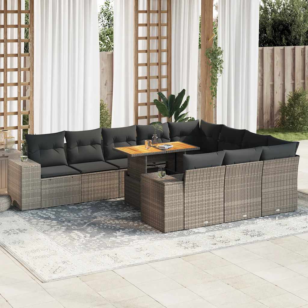 vidaXL 11-tlg. Garten-Sofagarnitur mit Kissen Schwarz Poly Rattan