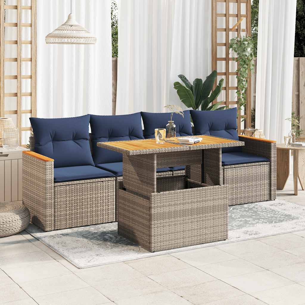5-tlg. Garten-Sofagarnitur mit Kissen Schwarz Poly Rattan