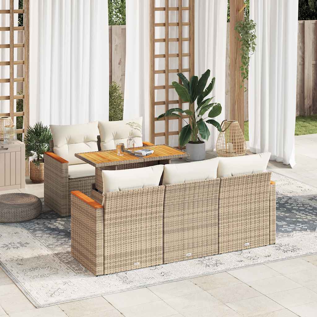 6-tlg. Garten-Sofagarnitur mit Kissen Schwarz Poly Rattan